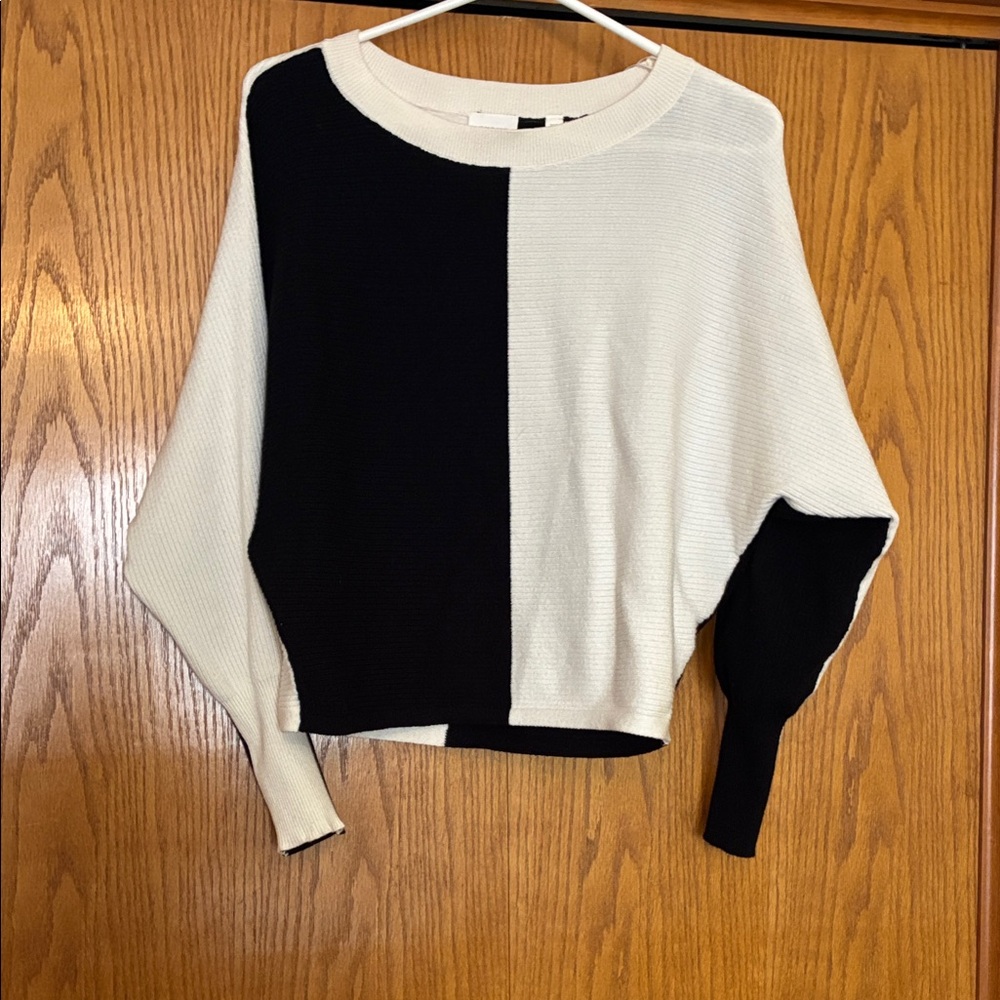 Cyrus Black and White Colorblock Crewneck Sweater